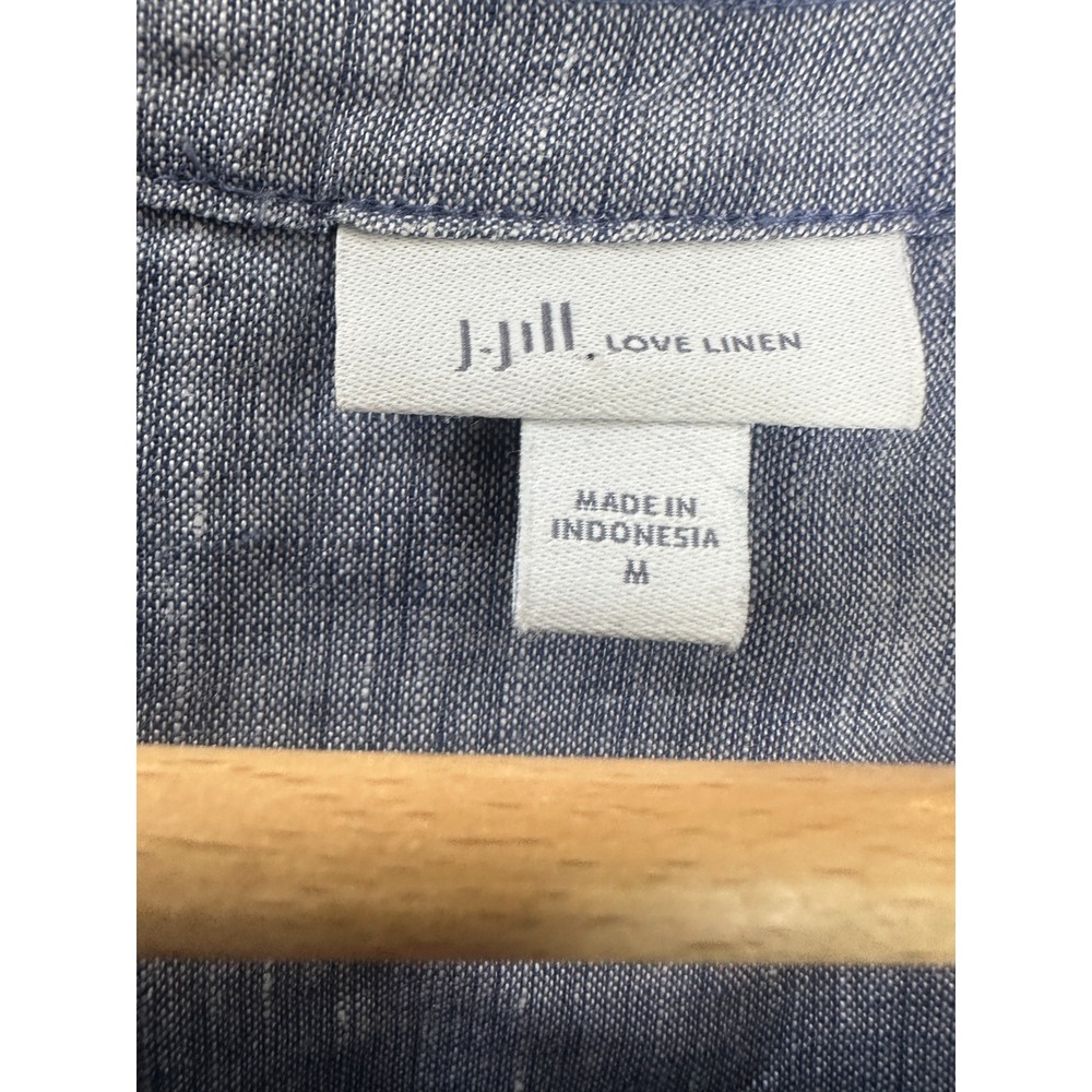 J. Jill Love Linen Blue Sleeveless Frog Closure Tunic Top M Medium Button Front - Picture 7 of 11